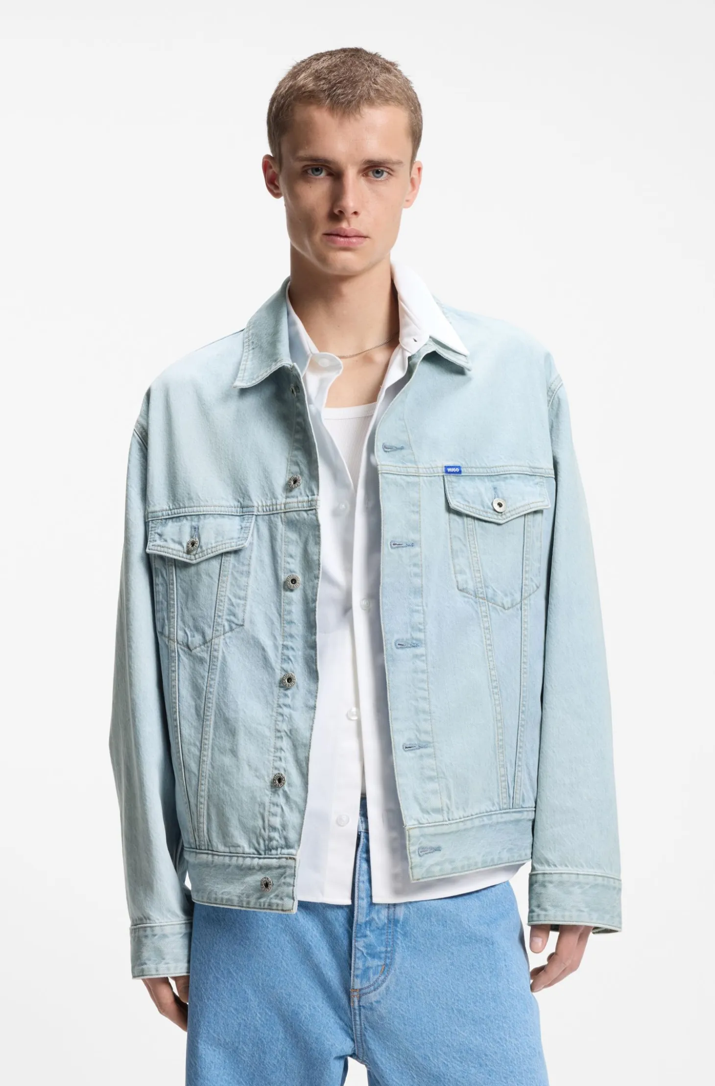 Loose-Fit Jacke aus Denim in Vintage-Blau