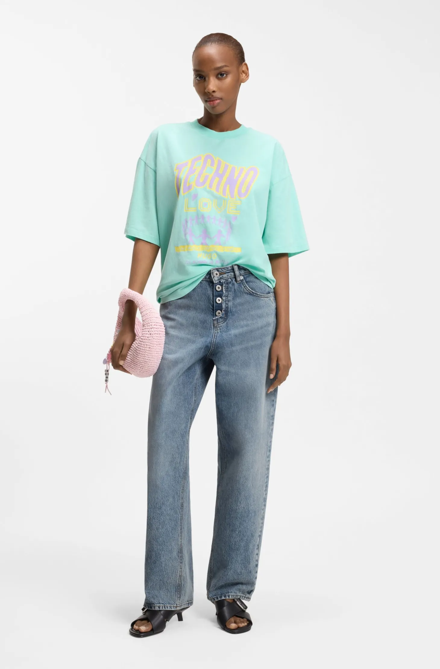 Loose-Fit Jeans aus blauem Denim mit sichtbarem Reißverschluss