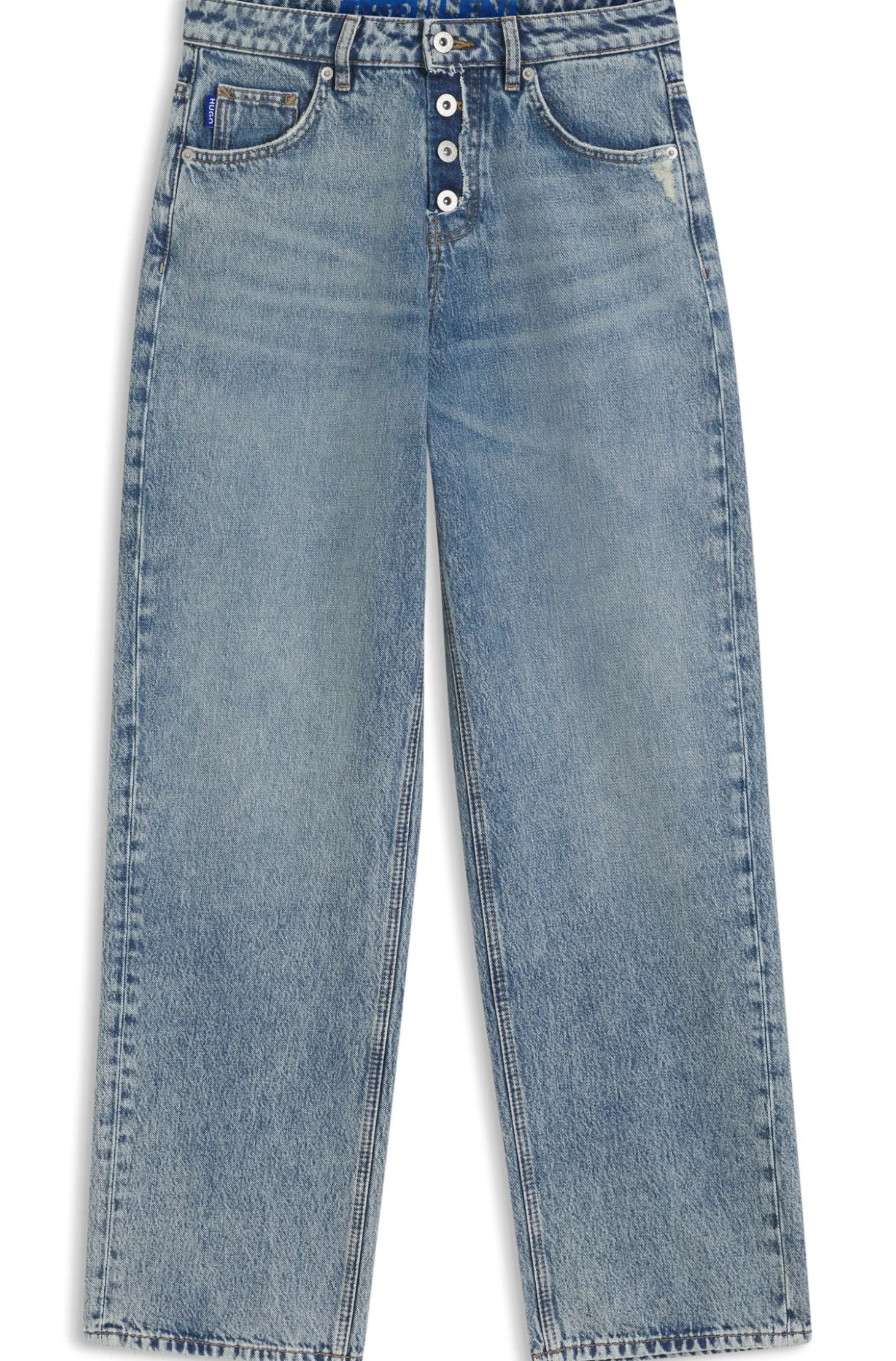 Loose-Fit Jeans aus blauem Denim mit sichtbarem Reißverschluss
