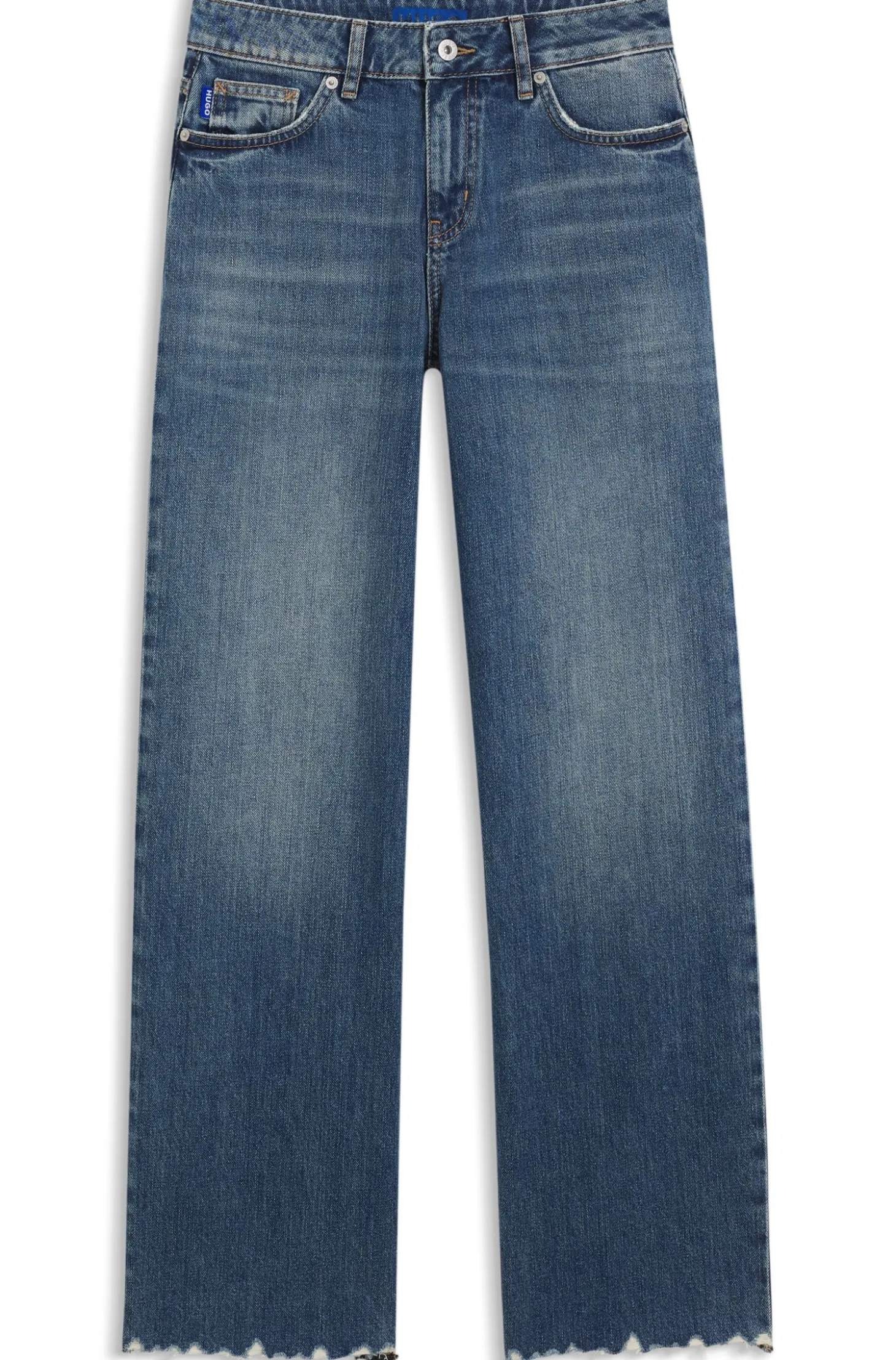 Loose-Fit Jeans aus blauem Denim mit ausgefransten Säumen
