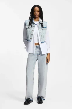 Loose-Fit Jeans aus festem hellblauem Denim