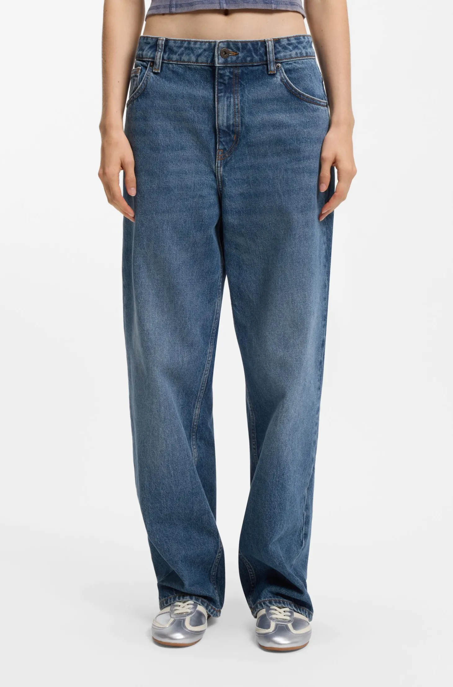 Loose-Fit Jeans aus gewaschenem blauem Denim