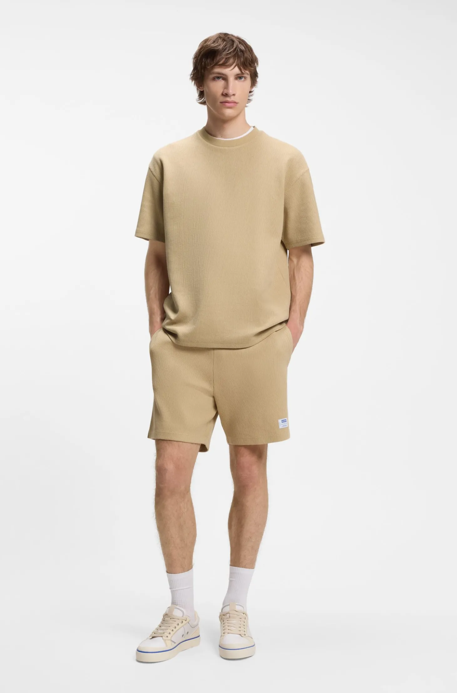 Loose-Fit Shorts aus Baumwoll-Mix mit Waffelstruktur