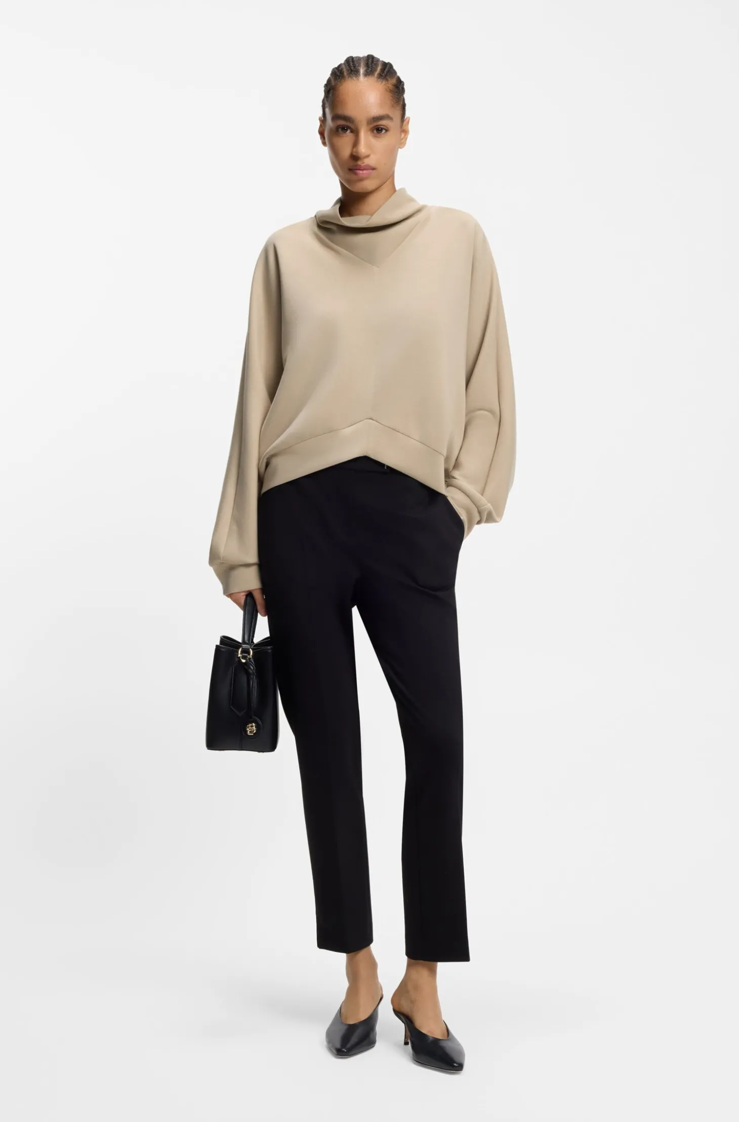Loose-Fit Sweatshirt mit drapiertem Trichterkragen