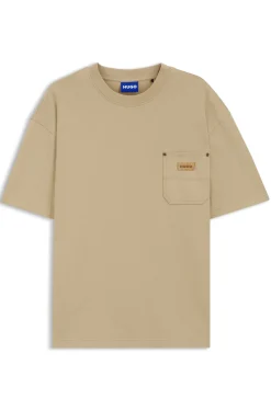 Loose-Fit T-Shirt aus Baumwolle mit Logo-Patch aus Veloursleder