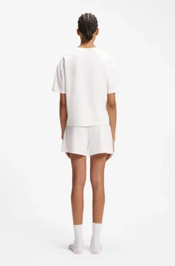 Loungewear-T-Shirt aus Stretch-Gewebe mit Logo-Label