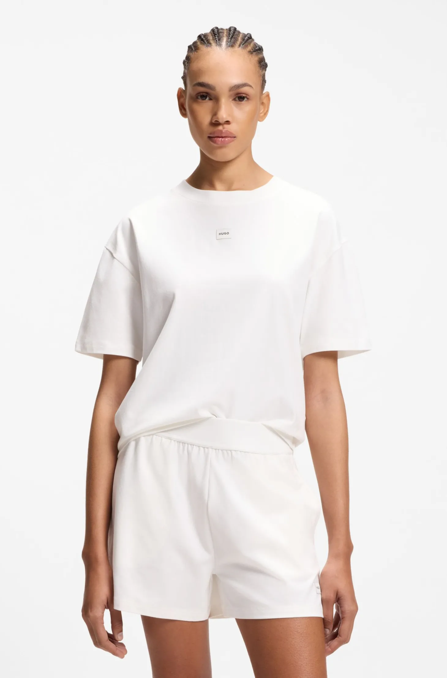 Loungewear-T-Shirt aus Stretch-Gewebe mit Logo-Label