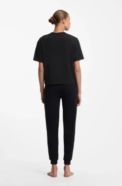 Loungewear-T-Shirt aus Stretch-Gewebe mit Logo-Label