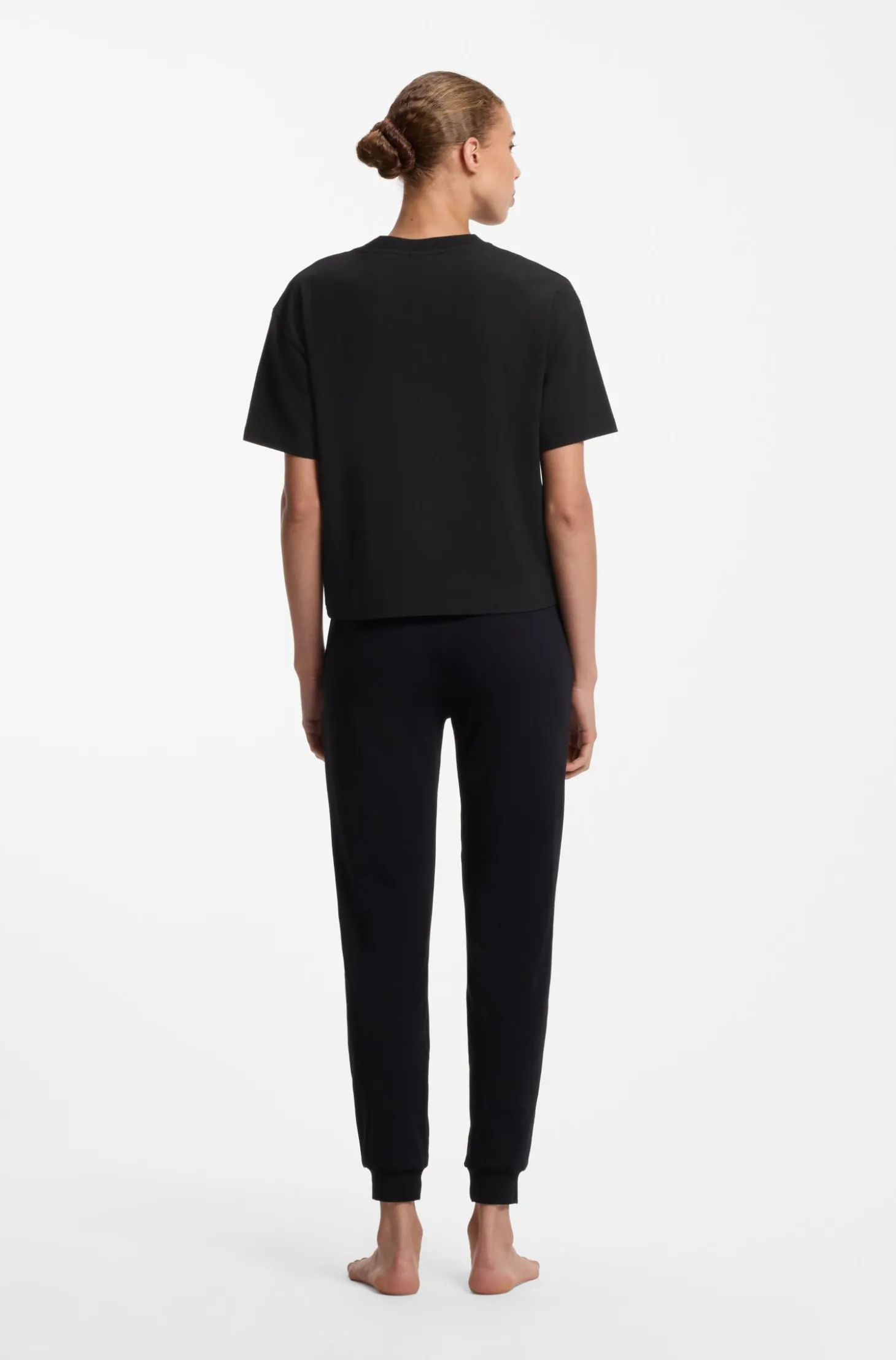 Loungewear-T-Shirt aus Stretch-Gewebe mit Logo-Label