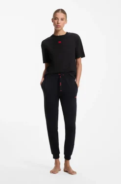 Loungewear-T-Shirt aus Stretch-Gewebe mit Logo-Label
