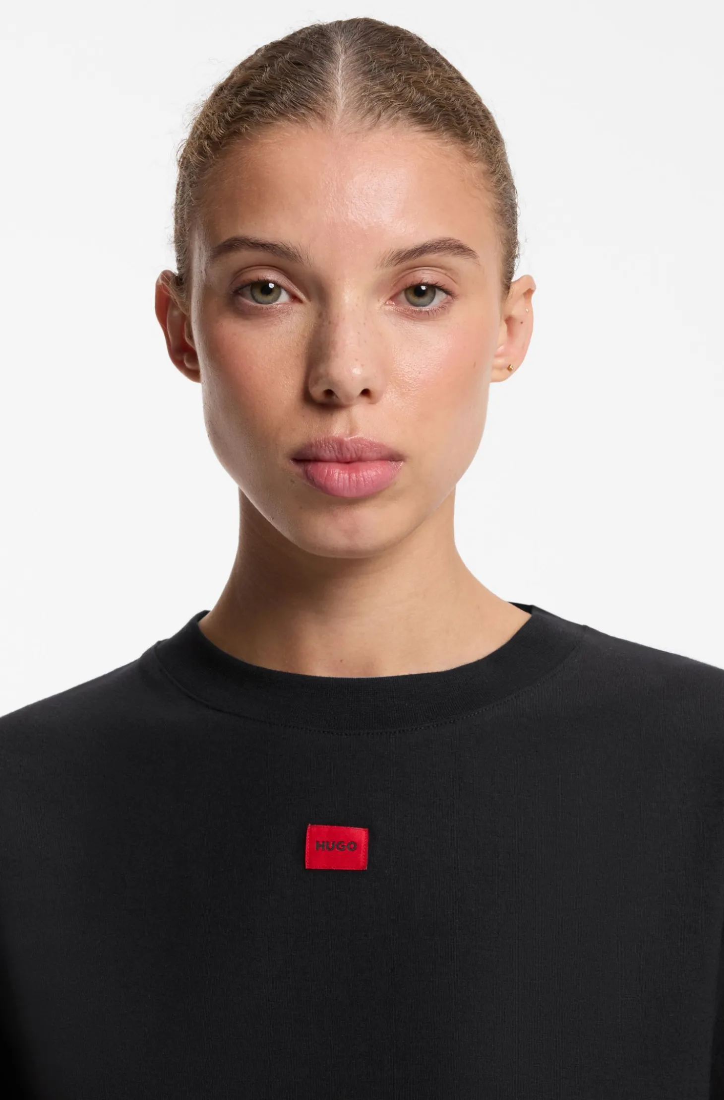 Loungewear-T-Shirt aus Stretch-Gewebe mit Logo-Label