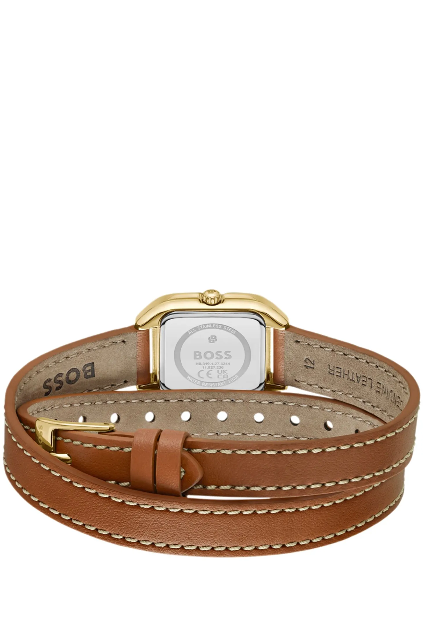 Mae Petite goldene Uhr mit doppelt gewickeltem Lederarmband