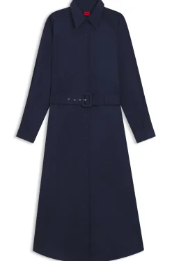 Maxikleid aus Baumwollsatin mit Gürtel