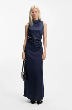 Maxikleid aus Satin mit gerafften Details