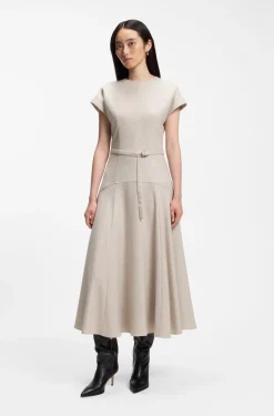 Meliertes Maxikleid aus Flanell mit Gürtel