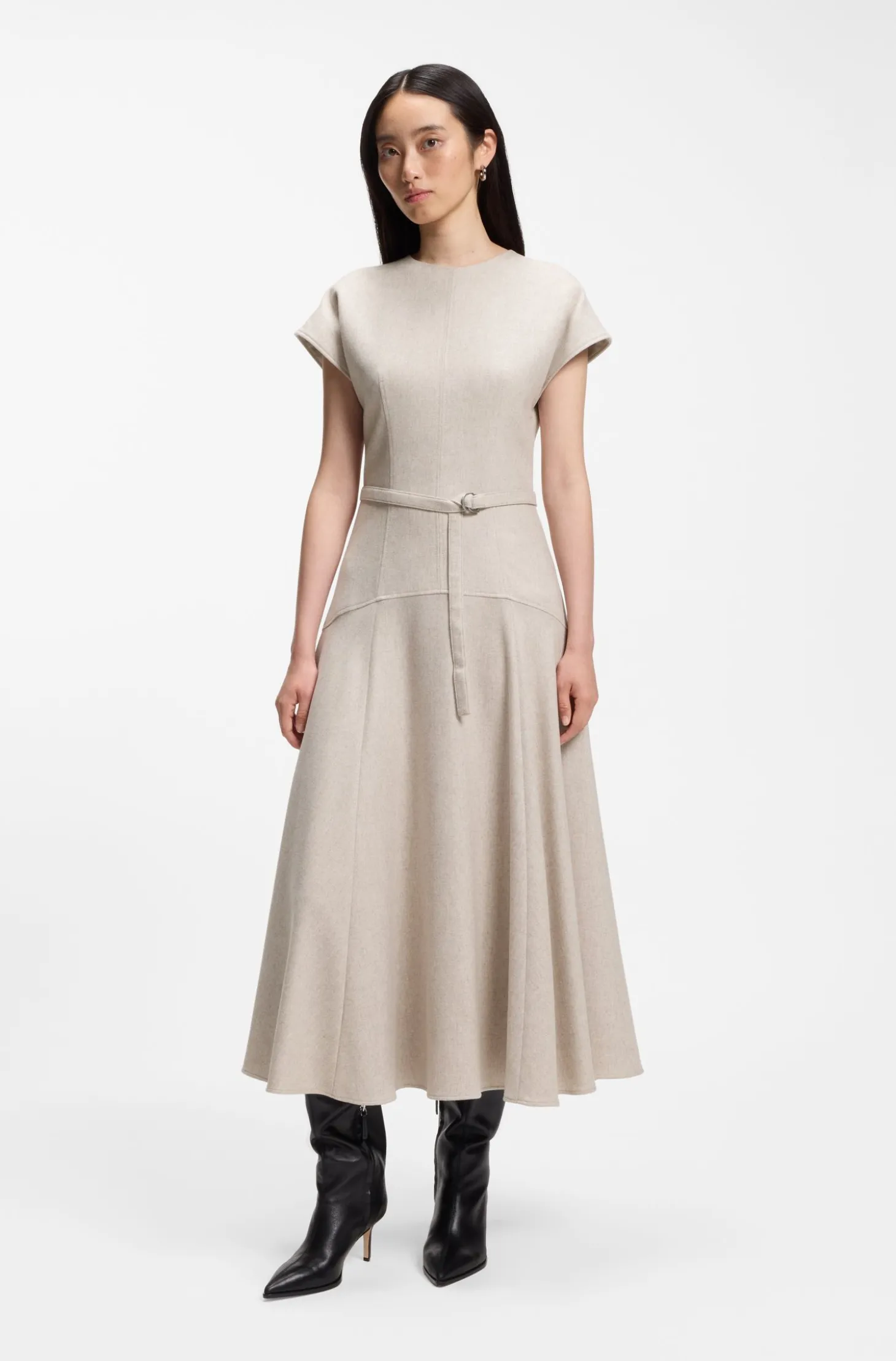 Meliertes Maxikleid aus Flanell mit Gürtel