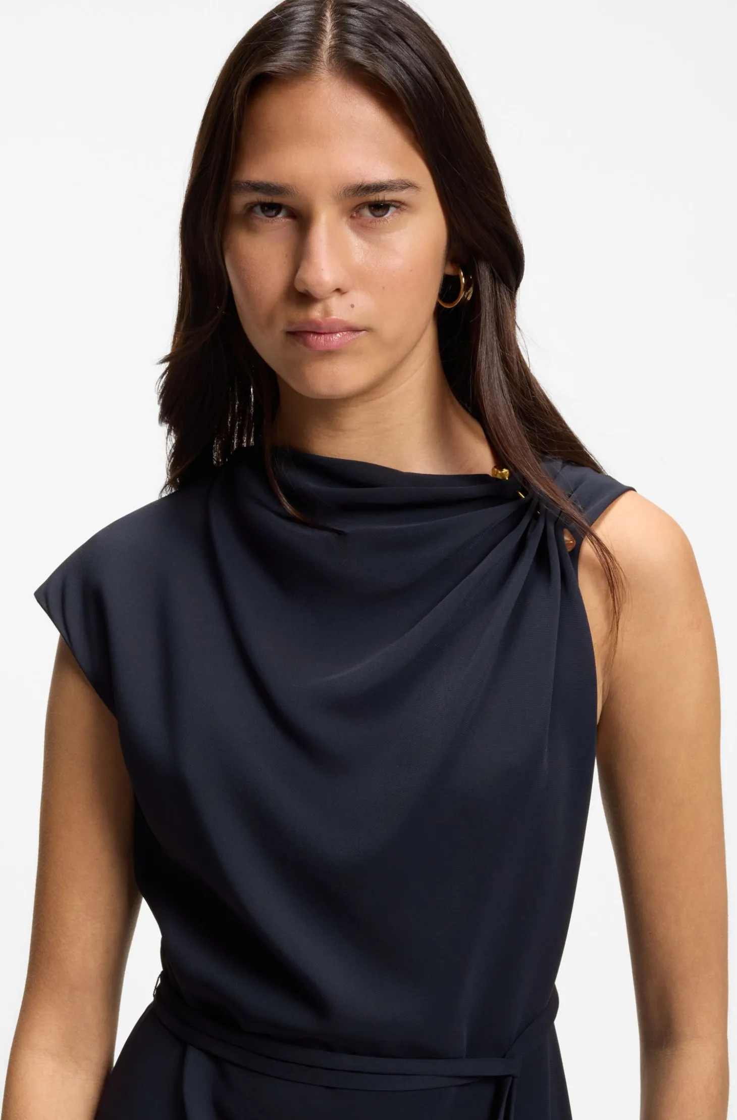 Midikleid mit gerafftem Schulterdetail
