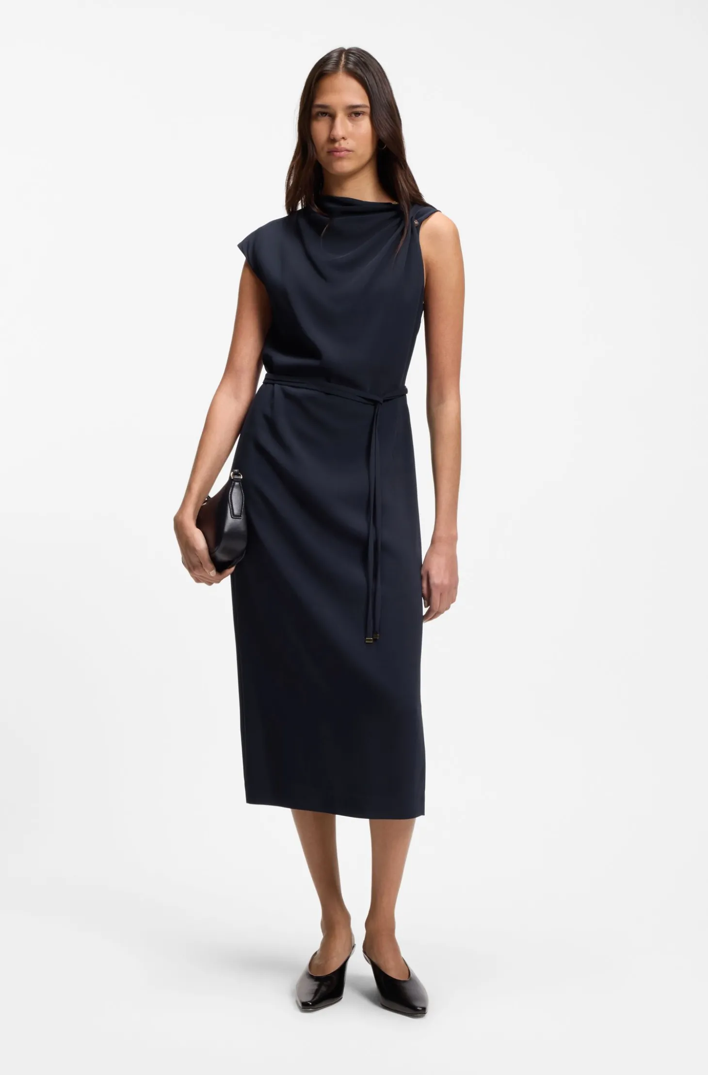 Midikleid mit gerafftem Schulterdetail