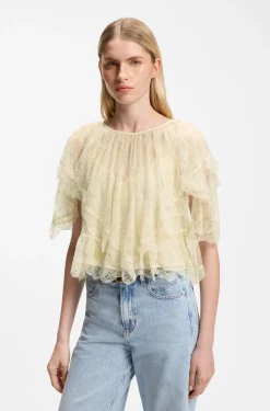 Mini-Cape-Bluse mit Spitzenbesätzen