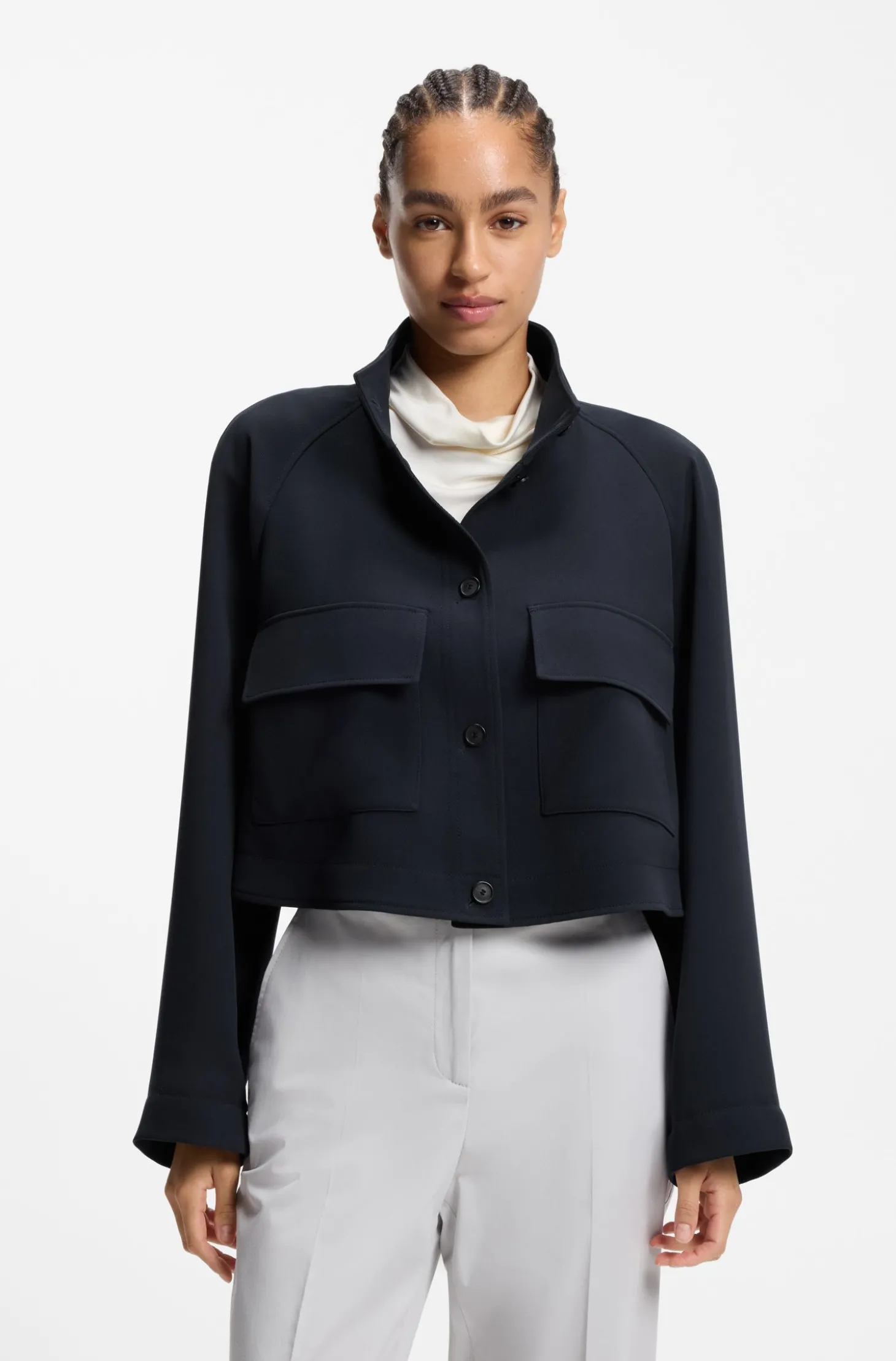 Modern-Fit Jacke aus knitterfreiem Krepp
