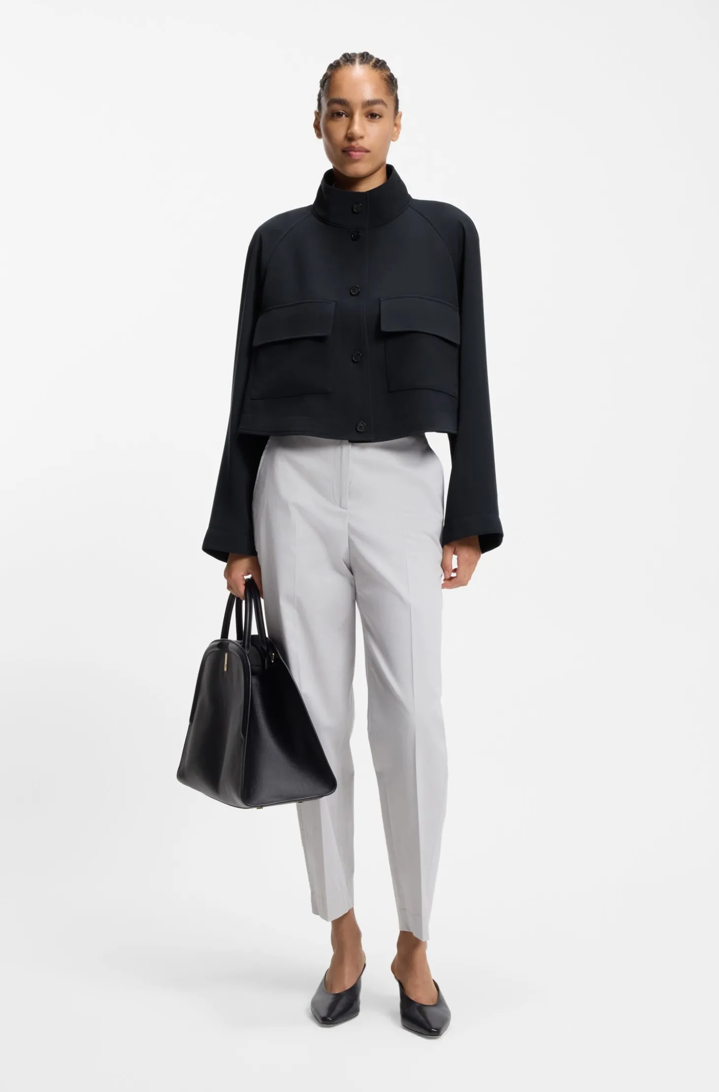 Modern-Fit Jacke aus knitterfreiem Krepp