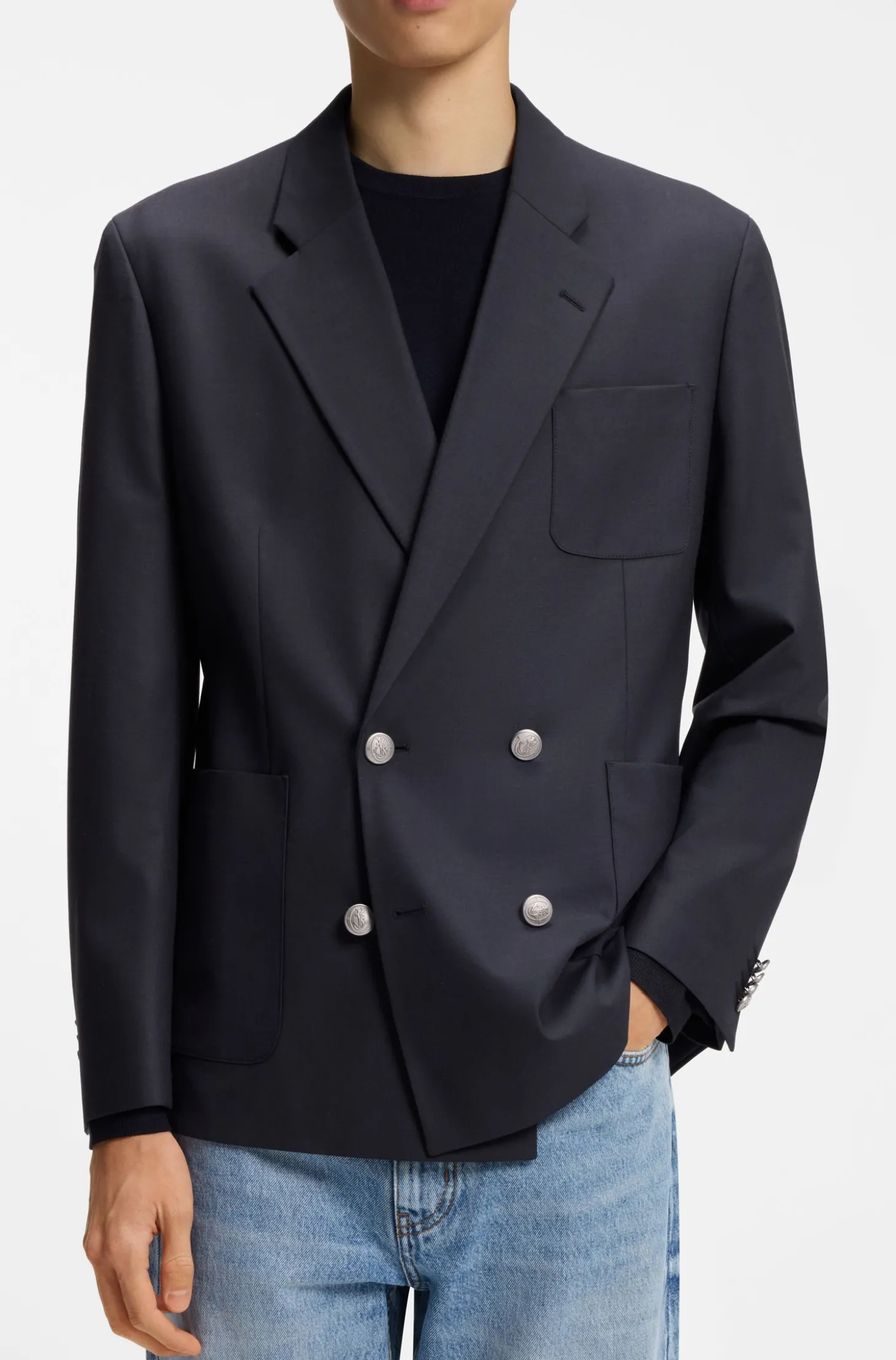 Modern-Fit Popeline-Blazer aus Woll-Mix