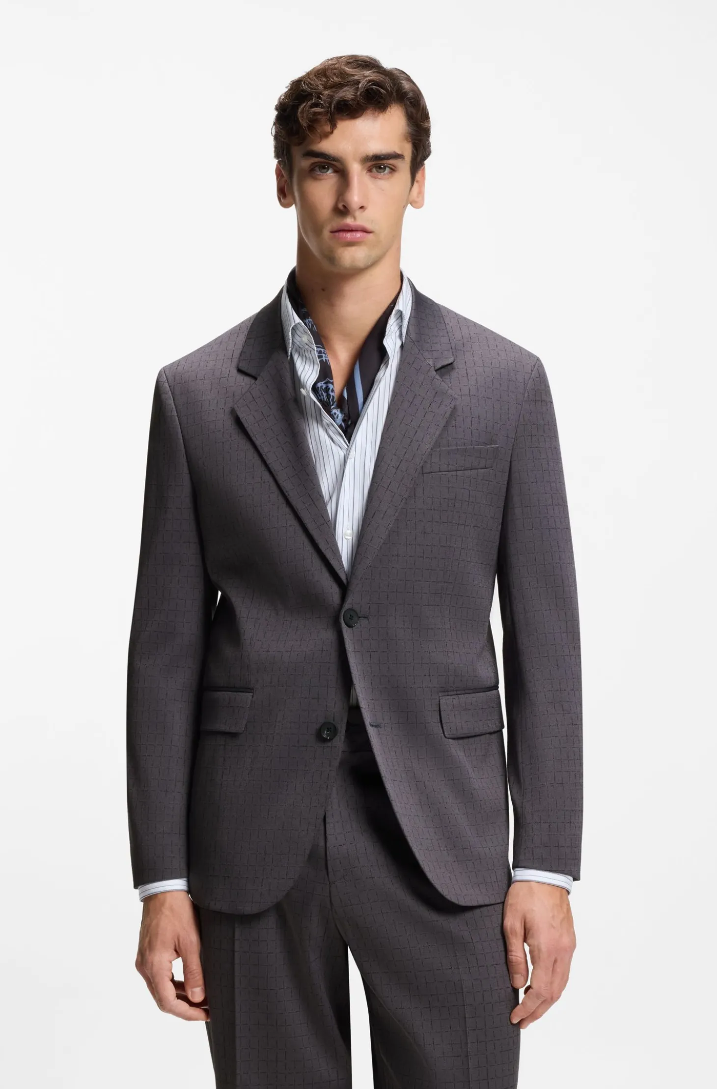 Modern-Fit Sakko aus kariertem Stretch-Gewebe