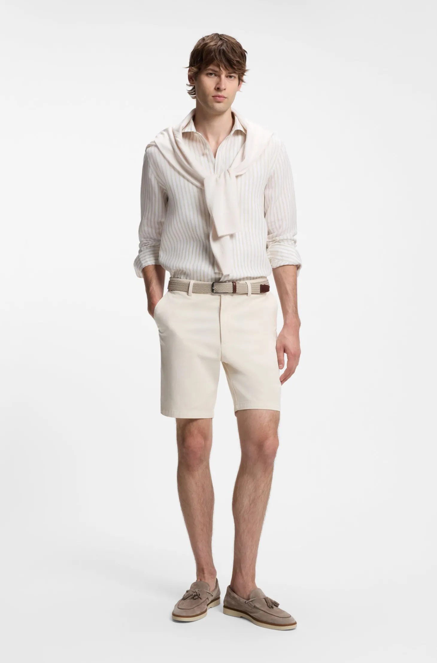 Modern-Fit Shorts aus überfärbtem elastischem Baumwoll-Twill