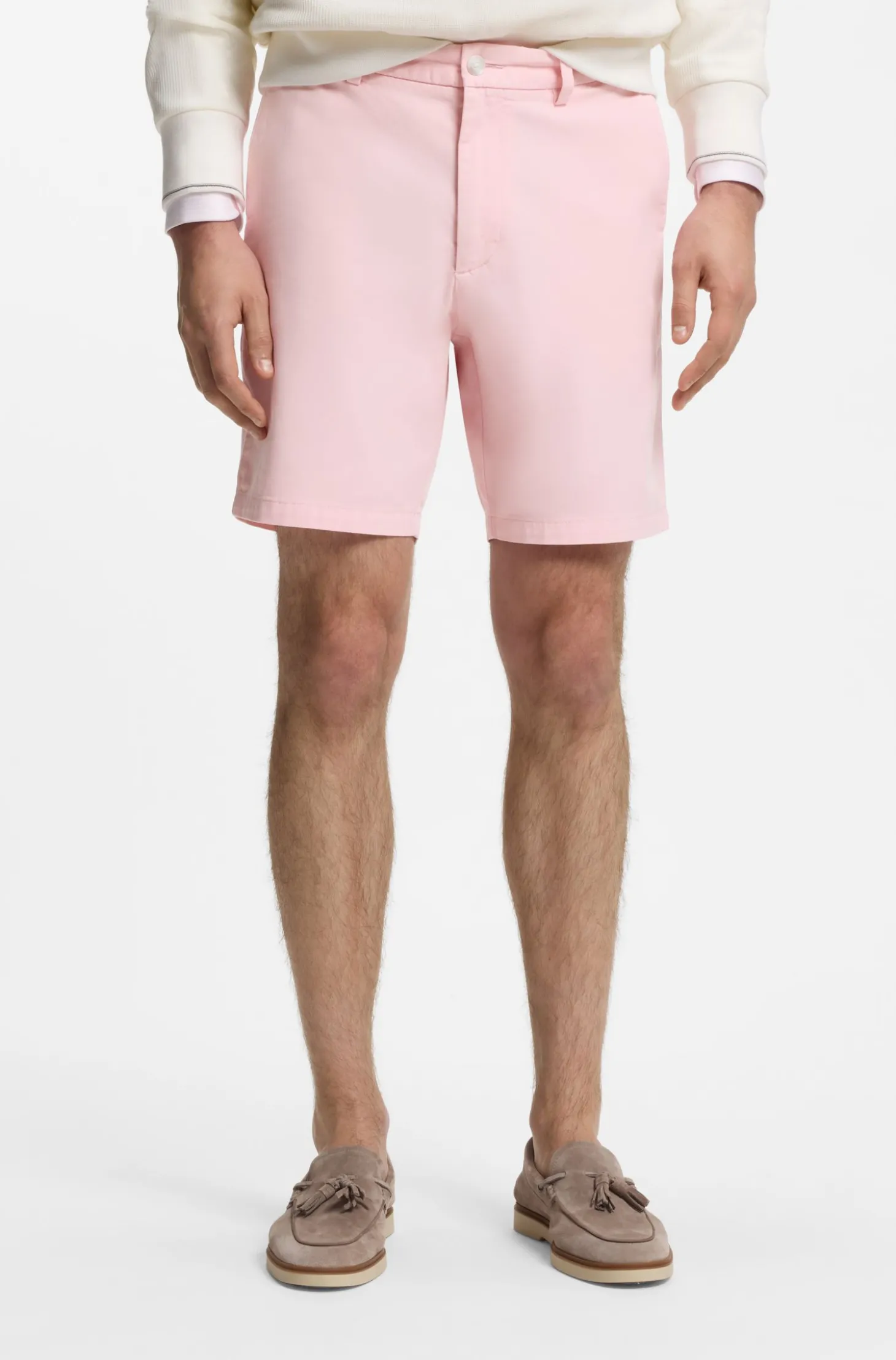 Modern-Fit Shorts aus überfärbtem elastischem Baumwoll-Twill