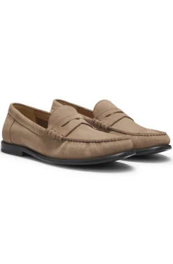 Mokassins aus Veloursleder mit Pennyloafer-Detail und geprägtem Logo