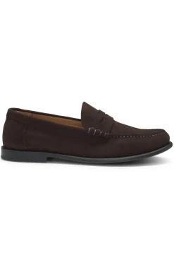 Mokassins aus Veloursleder mit Pennyloafer-Detail und geprägtem Logo