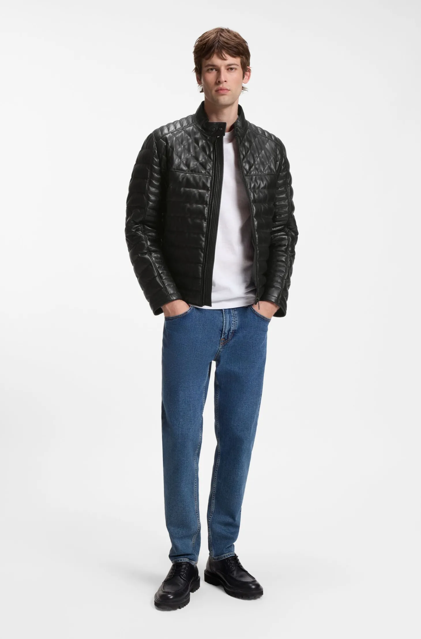 Nappa-Lederjacke mit Steppeinsätzen