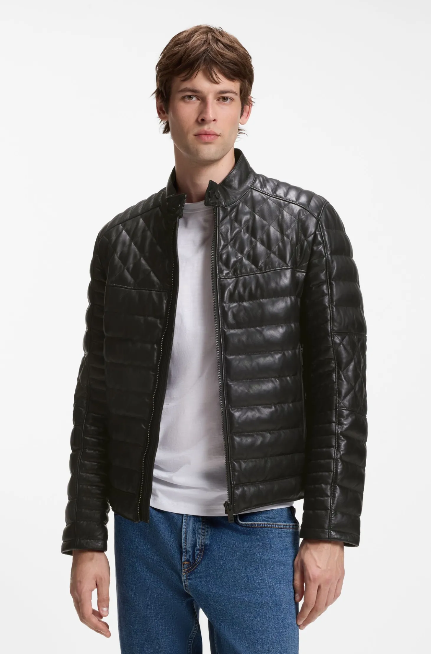 Nappa-Lederjacke mit Steppeinsätzen