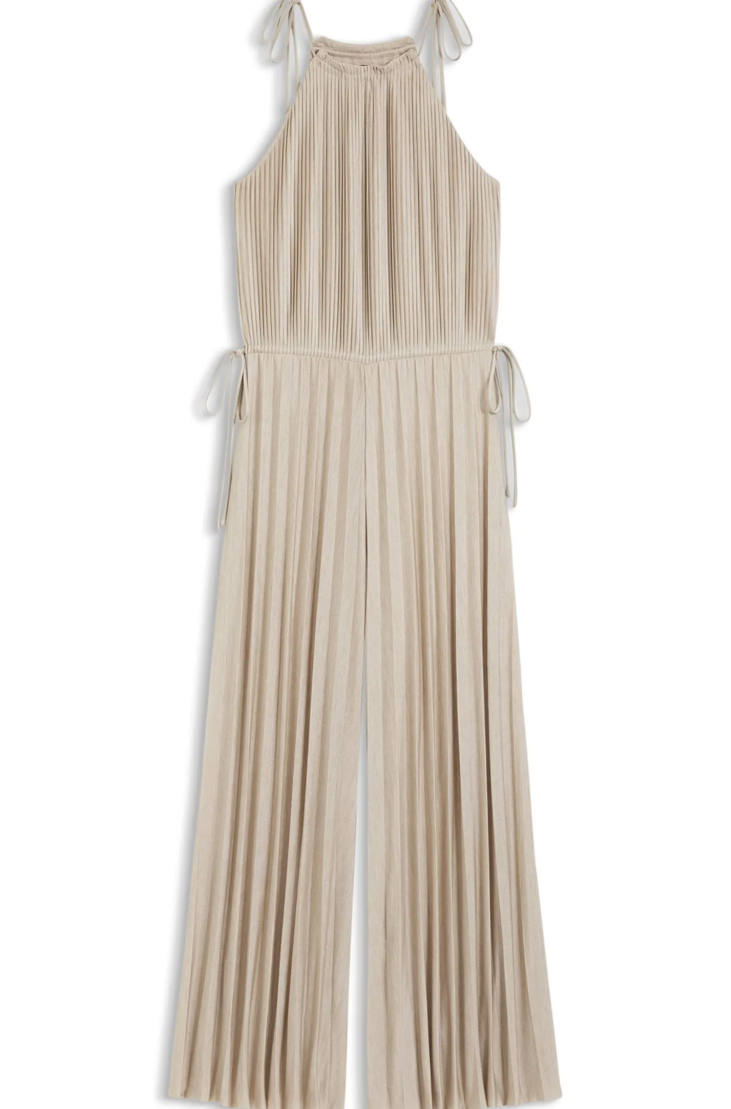 Neckholder-Jumpsuit aus glänzendem Jersey mit Plissee-Falten