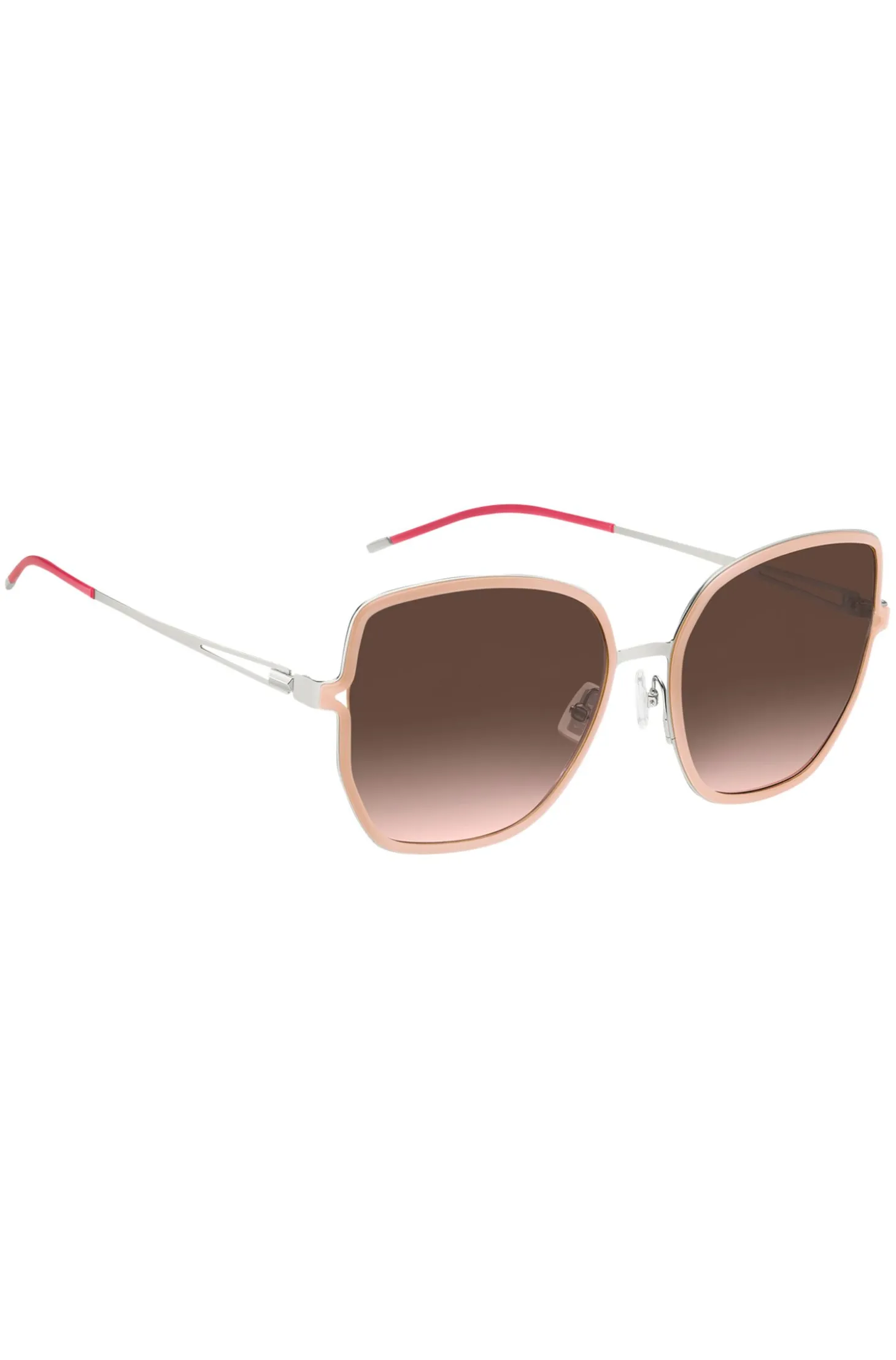 Nudefarbene Sonnenbrille mit geteilten Bügeln und Logo-Kette