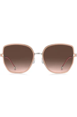 Nudefarbene Sonnenbrille mit geteilten Bügeln und Logo-Kette