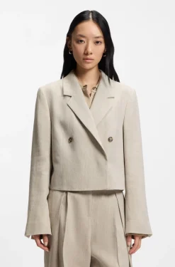 Oversized Blazer aus Fischgrät-Leinen-Mix