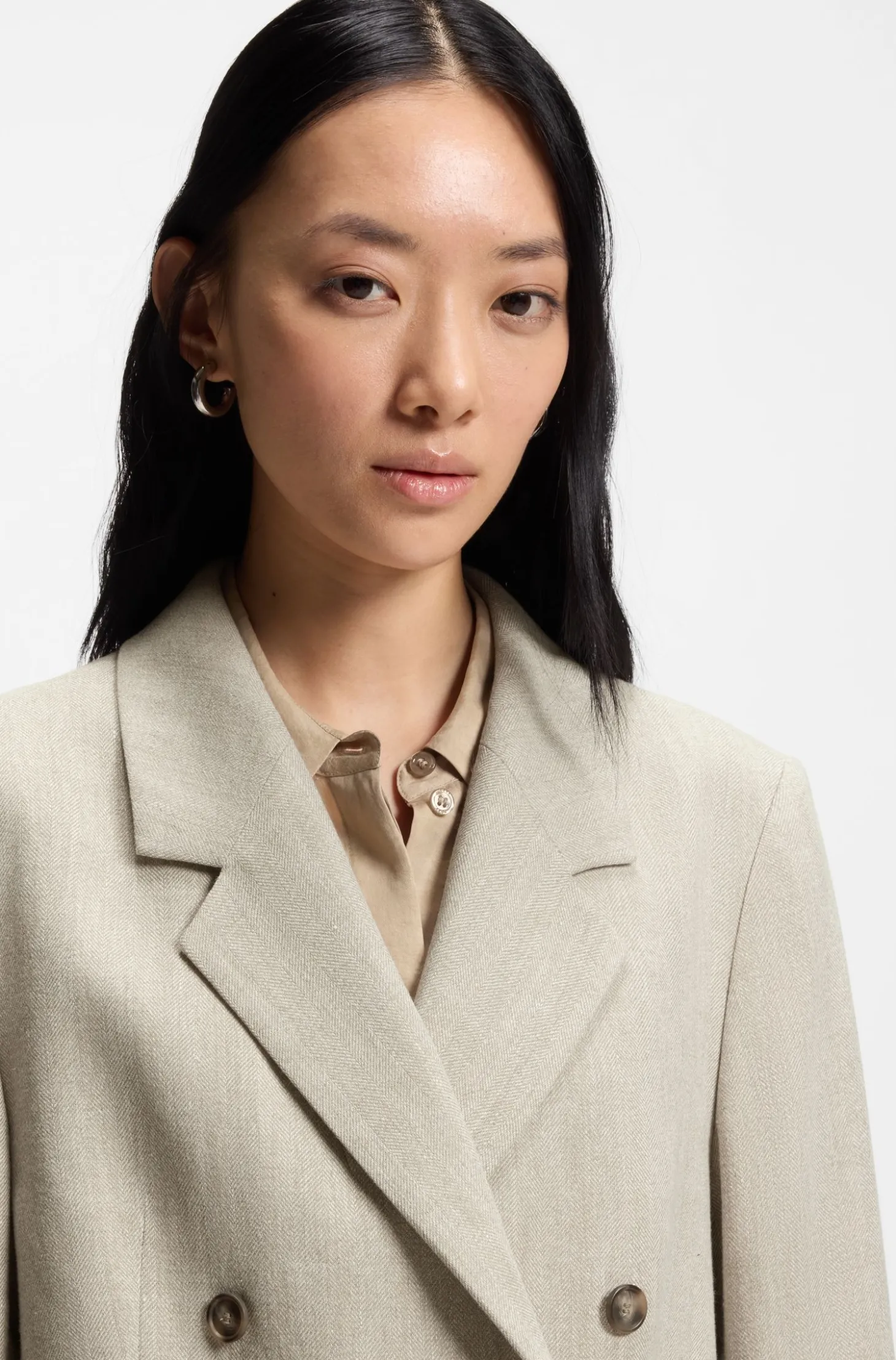 Oversized Blazer aus Fischgrät-Leinen-Mix
