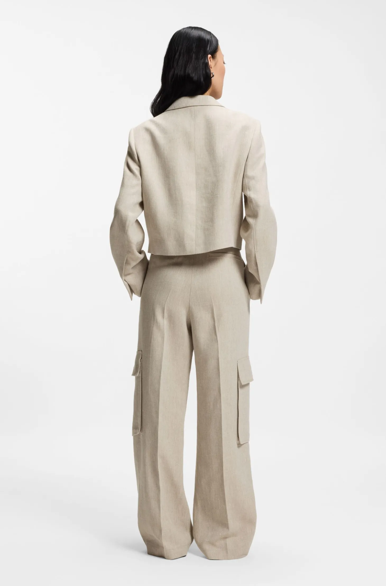 Oversized Blazer aus Fischgrät-Leinen-Mix