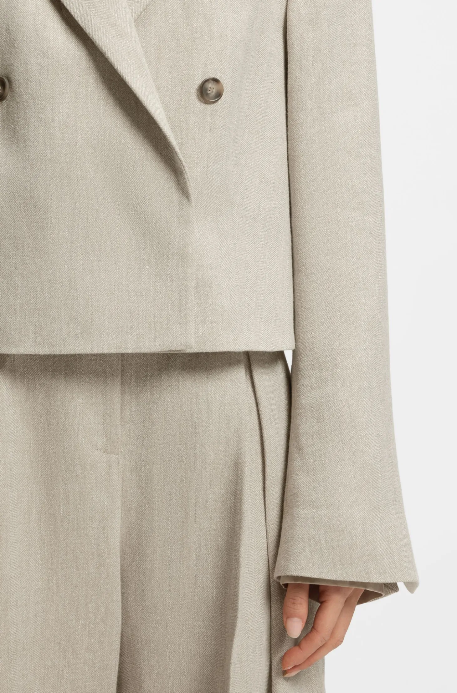Oversized Blazer aus Fischgrät-Leinen-Mix