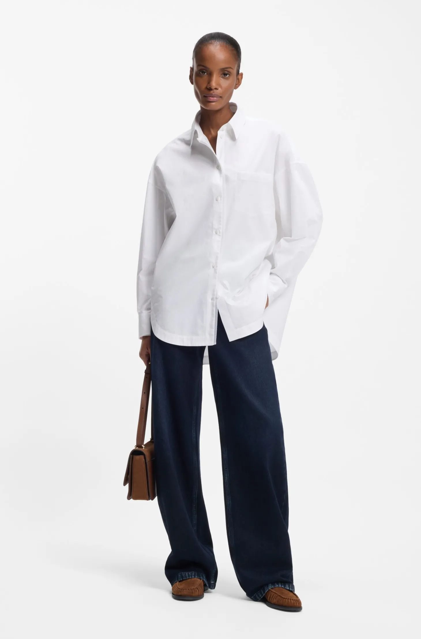 Oversized Bluse aus Baumwoll-Popeline und Organza