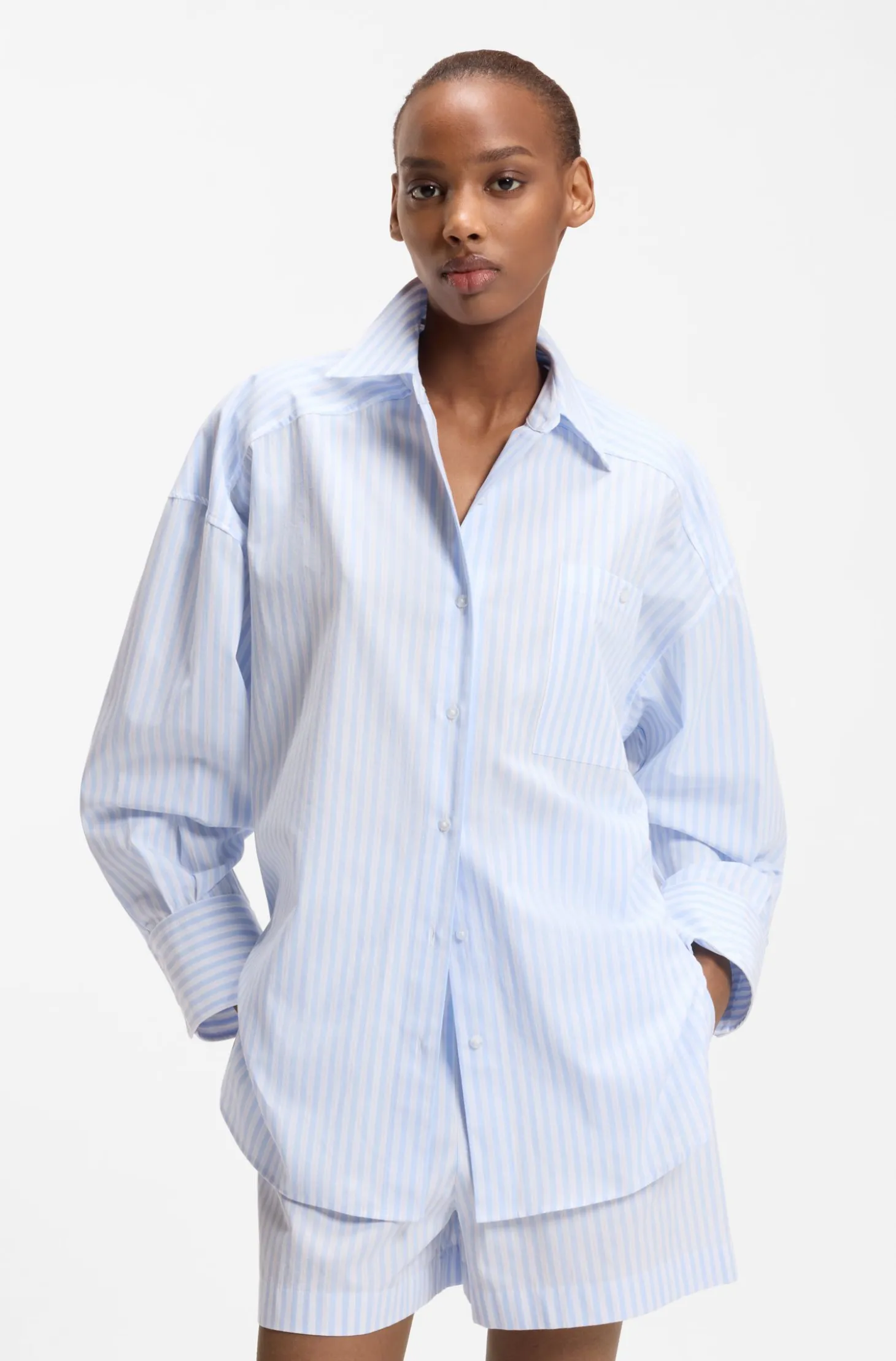 Oversized Bluse aus gestreifter Baumwoll-Popeline