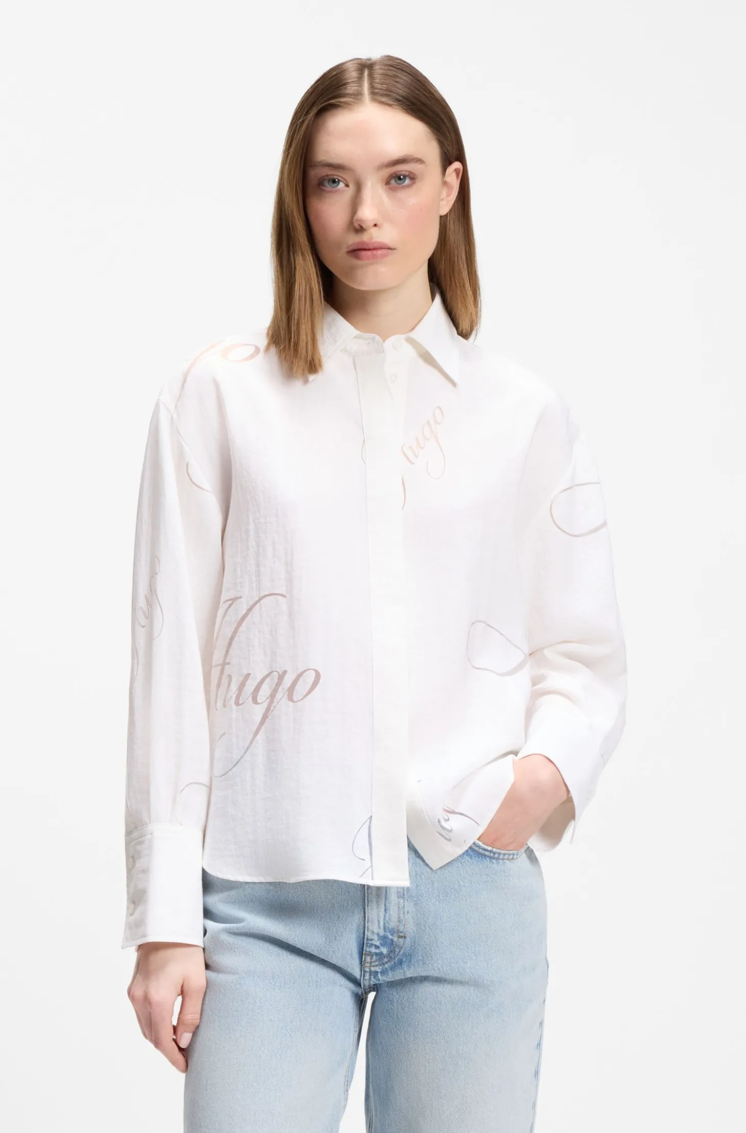Oversized Bluse mit Burnout-Logo-Print