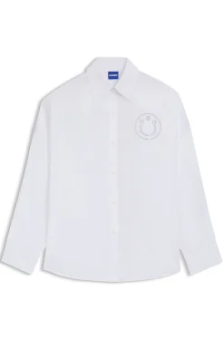 Oversized Bluse mit Happy HUGO Logo aus Strasssteinen
