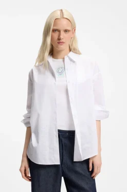 Oversized Bluse mit Herz- und Logo-Print in Ausbrenner-Optik