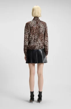 Oversized Bluse mit Leoparden-Print und Schleifenkragen