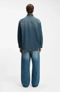 Oversized-Fit Overshirt aus Denim mit Farbspritzern