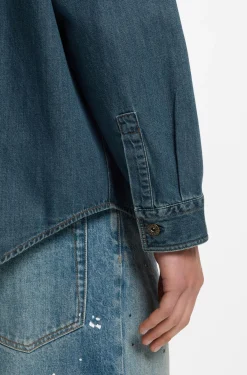 Oversized-Fit Overshirt aus Denim mit Farbspritzern