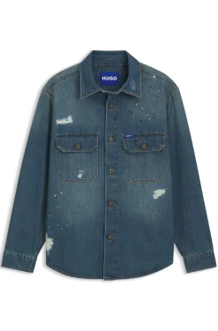 Oversized-Fit Overshirt aus Denim mit Farbspritzern