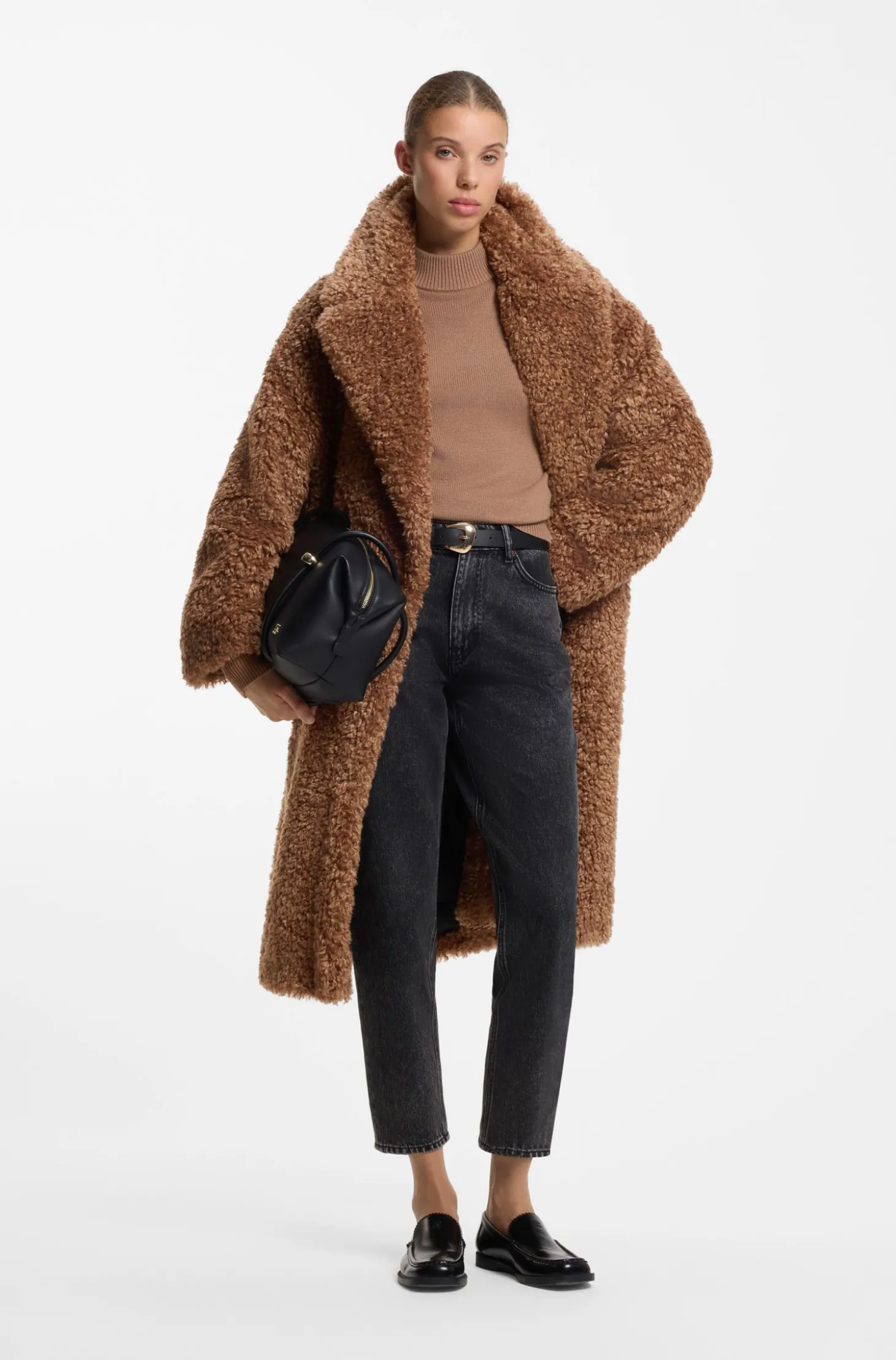 Oversized-Fit Teddy-Mantel mit zweireihiger Knopfleiste